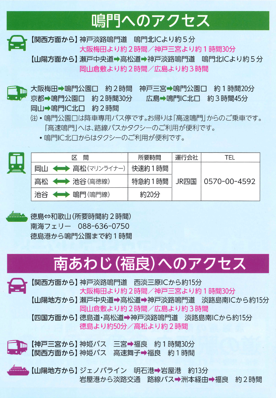 鳴門・南あわじ（福良）へのアクセス